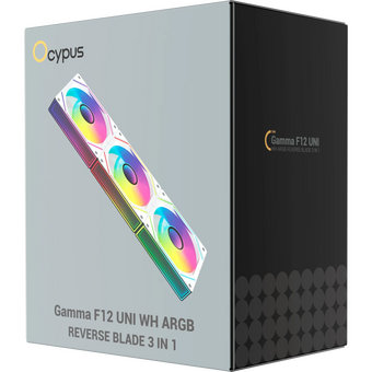  Вентилятор Ocypus Gamma F12 UNI WH ARGB Reverse Blade 3 in 1, 3x120x120x25mm, 4-Pin PWM, 800-1800 RPM, 31 DBA Max, Hydro Bearing 