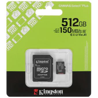  Карта памяти Kingston Canvas Select Plus SDCS3/512GB microSDXC 512GB V30 A1 + adapter 