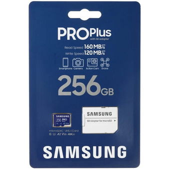  Карта памяти SAMSUNG Pro Plus MB-MD256KA/APC 256GB microSDXC Class 10, UHS-I, A2 V30 U3 (SD адаптер) 160MB/s 