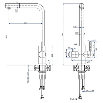  Смеситель для кухни GRANFEST Z-5421 PVD graphite quarz 