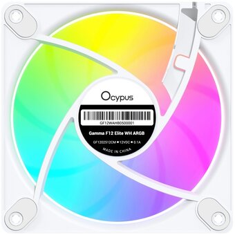  Вентилятор Ocypus Gamma F12 Elite WH ARGB, 120x120x25mm, 4-Pin PWM, 600-1800 RPM, 26 DBA Max, Hydro Bearing 