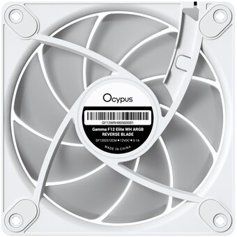  Вентилятор Ocypus Gamma F12 Elite WH ARGB Reverse Blade, 120x120x25mm, 4-Pin PWM, 600-1800 RPM, 26 DBA Max, Hydro Bearing 