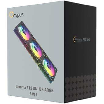  Вентилятор Ocypus Gamma F12 UNI BK ARGB 3 in 1, 3x120x120x25mm, 4-Pin PWM, 800-1800 RPM, 31 DBA Max, Hydro Bearing 