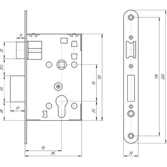 Замок врезной ПТИМАШ Б1385 ЗВ4 корпус б/ц 