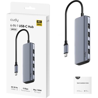  Концентратор Cudy UH500 USB-C 6 в 1 с портом HDMI (4K) 