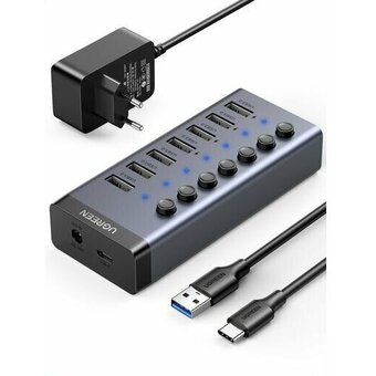  Хаб UGREEN CM481 (90307) USB-C to 7-Port USB-A 3.0 Hub DC 12V EU черный 