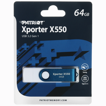  USB-флешка Patriot Xporter X550 (PS64GX550AAD) 64Gb USB 3.2 Gen 1 Swing Type-A+C black 