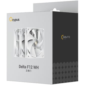  Вентилятор Ocypus Delta F12 WH 3 in 1, 120x120x25mm, 4-Pin PWM, 500-2000 RPM, 29 DBA Max, Hydro Bearing 