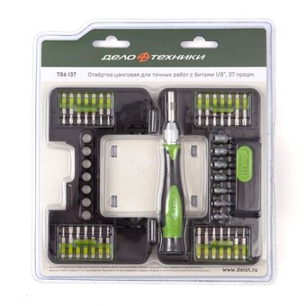  Отвёртка цанговая Дело Техники 786137 для точных работ с битами 1/8'' 37 предметов 