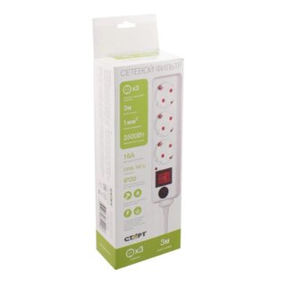  Сетевой фильтр СТАРТ 6932349210441 С/УД-Ф SP 3x3 3р3м с заземлением и защитой от детей сечение провода 3х1мм2, длина провода 3м 