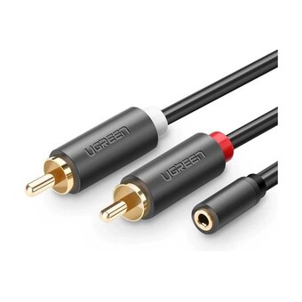  Аудиокабель UGREEN AV102 (10561) 3.5mm Female to 2 RCA Male Audio Cable 0,25m Gray 