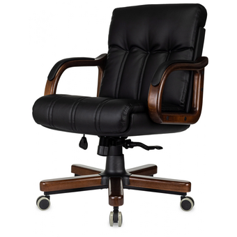  Кресло руководителя Бюрократ T-9932W-LOW-Eco черный экокожа низк.спин. крестов. металл/дерево 