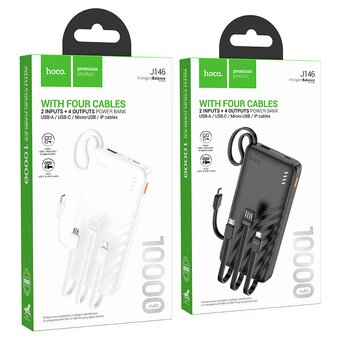  Аккумулятор внешний резервный HOCO J146 Night tide with 4 cables 10000mAh черный 