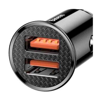  АЗУ Baseus CCALL-YD01 Circular Plastic A+A 30W Dual QC3.0 Quick Car Charger Black 