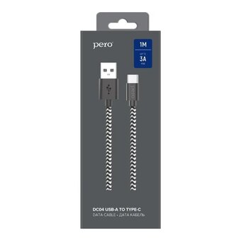  Дата-кабель PERO DC-04 Type-C, 3А, 1м, Silver-black Fast Charge 