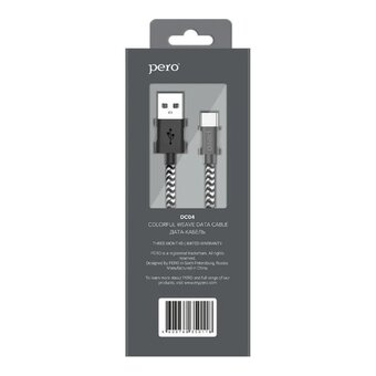  Дата-кабель PERO DC-04 Type-C, 3А, 1м, Silver-black Fast Charge 