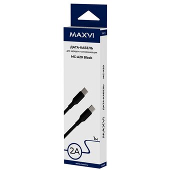 Кабель Maxvi MC-A20 black Type-C-Type-C, 2A 