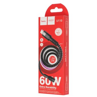  Дата-кабель HOCO U110 Type-C to Type-C 60W черный 