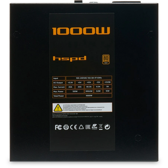  Блок питания HSPD HST-1000GF-BK 1000W 80+ Gold (ATX, 2.52, Full modular, 1x24(20+4)pin 600mm, 2xCPU 8(4+4)pin 700mm, 2xPCIe*2 8(6+2)pin 