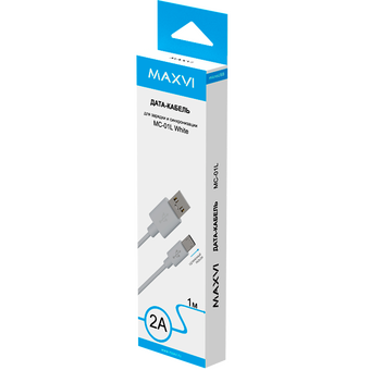  Кабель Maxvi MC-01L white USB-A-microUSB, 2A 