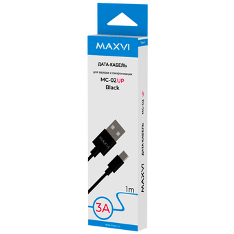  Кабель Maxvi MC-02 UP black USB-A-Typee-C, 3A 