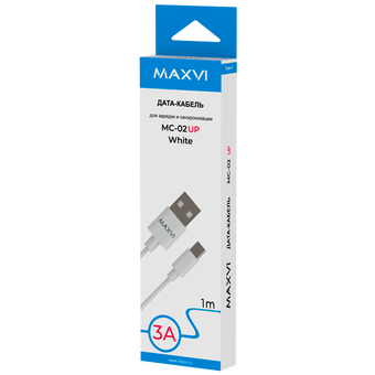  Кабель Maxvi MC-02 UP white USB-A-Typee-C, 3A 