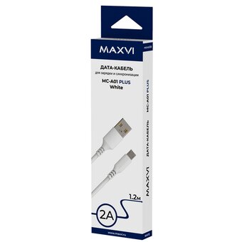  Кабель Maxvi MC-A01 plus white USB-A-microUSB, 2A 