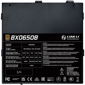  Блок питания Lian Li BX0650B (G9P.BX0650B.B000.RU) / Black / ATX 3.1, 650W, 80 Plus Bronze, PCIe 5.1, APFC, DC-DC, 135mm FDB Fan, Non Modular 