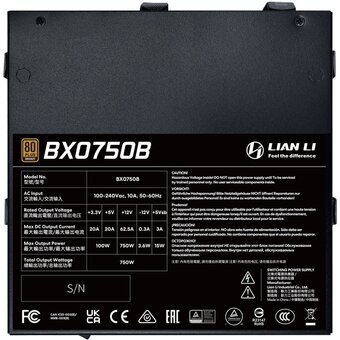  Блок питания Lian Li BX0750B (G9P.BX0750B.B000.RU) / Black / ATX 3.1, 750W, 80 Plus Bronze, PCIe 5.1, APFC, DC-DC, 135mm FDB Fan, Non Modular 