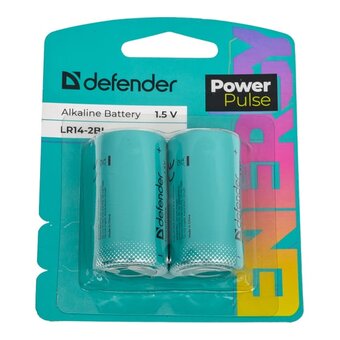  Батарейка алкалиновая DEFENDER LR14-2BL С PowerPulse (56214) блистер 