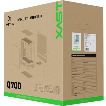  Корпус XASTRA Q700 7ARGB-FS-C10-UC White (Q700-7FS12A-C10-UC-WH)ATX/Aquarium/Screewless/7x120mm ARGB PWM DaisyChain FS fans/Argb+PWM HUB 10port/Type C 