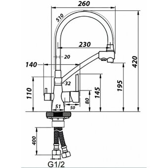  Смеситель для кухни Wisent W4855-26-2 Антрацит 