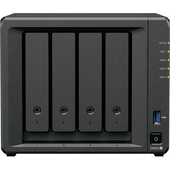  Сетевое хранилище Synology DS925+ (4x2.5"/3.5" SATA HDD/SSD, AMD Ryzen R1500B/4x2.2GHz, 4GB DDR4, 2x1 Гбит/с, 2xUSB) 