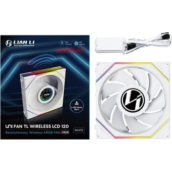  Вентилятор Lian-Li Uni Fan TL Wireless LCD 120 LCD Reverse ARGB (G99.12RTLLCD1W1W.R0) 120х124x28 белый 4-pin 31дБ Ret 
