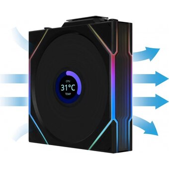  Комплект вентиляторов (3шт.) Lian Li Uni Fan TL Wireless LCD 120 (G99.12TLLCD1W3B.R0)/12TLLCD1W3B Black/120x124x28мм (PWM, ARGB, 1900 об/мин (Max.)) 