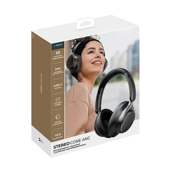  Беспроводные накладные наушники Stereo Core ANC, BT 6.0, 400 мАч, черный, Deppa 