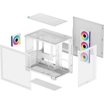  Корпус Deepcool CG530 4F WH без БП, боковое окно (панорама), 3x120мм ARGB Reverce вентилятора на боковой стенке, 1x120мм ARGB вентилятор сзади, белый 