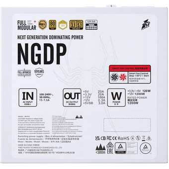  Блок питания 1STPLAYER NGDP Gold 1200W White (HA-1200BA4-WH) / ATX 3.1, PCle 5.1, APFC, 80 Plus Gold, LLC+DC-DC, 120mm fan, full modular 