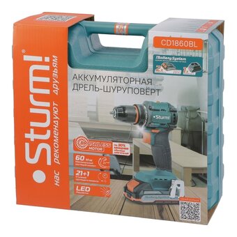  Дрель-шуруповерт Sturm! CD1860BL 2x2.0Ач+ЗУ 