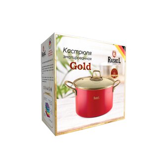  Кастрюля RASHEL R-03320, 4л ручка золото оранжевый 