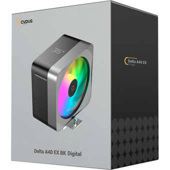  Кулер Ocypus Delta A40 EX BK Digital, 120mm ARGB Fan, Top Display Panel, 4 Heat Pipes, 4-PIN PWM, 500-1800 RPM, 29DBA, Hydro Bearing 