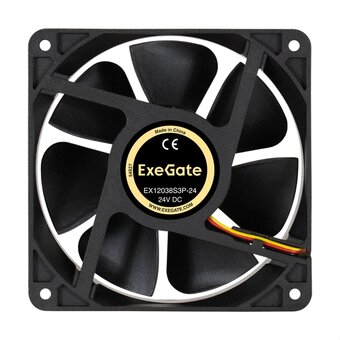  Вентилятор Exegate 24В DC ExeGate EX12038S3P-24 EX297096RUS (120x120x38 мм, Sleeve bearing (подшипник скольжения), 3pin, 3000RMP, 46,1dBA) 