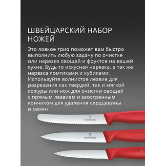  Набор ножей кухонных Victorinox Swiss Classic 6.7111.34C1 для овощей компл. 3предм. красный европодвес 