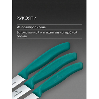  Набор ножей кухонных Victorinox Swiss Classic 6.7114.34C1 для овощей компл. 3предм. зеленый европодвес 
