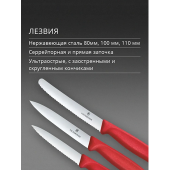  Набор ножей кухонных Victorinox Swiss Classic 6.7111.34C1 для овощей компл. 3предм. красный европодвес 