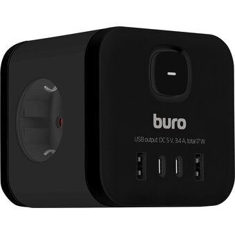  Сетевой разветвитель Buro BU-PW3UC-B черный 