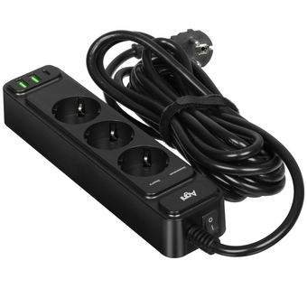  Сетевой фильтр AGNI TP-FS3U3E-PD (TP-FS3U3E-PD-3M-BLACK) 3м, черный 