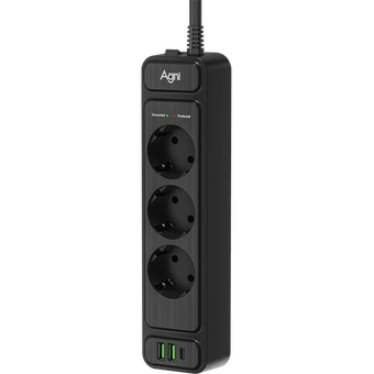  Сетевой фильтр AGNI TP-FS3U3E-PD (TP-FS3U3E-PD-3M-BLACK) 3м, черный 