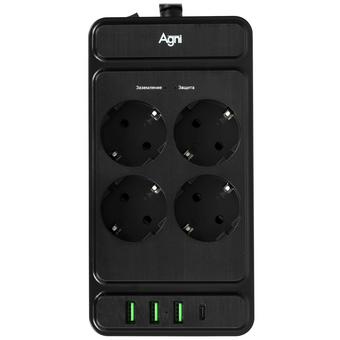  Сетевой фильтр AGNI TP-FS4U4E-PD (TP-FS4U4E-PD-2M-BLACK) 2м, черный 