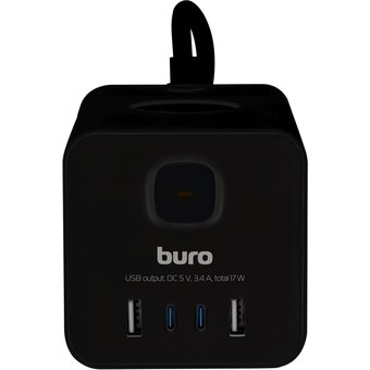  Сетевой удлинитель Buro BU-PTE4.1UC-B 1.5м, черный 